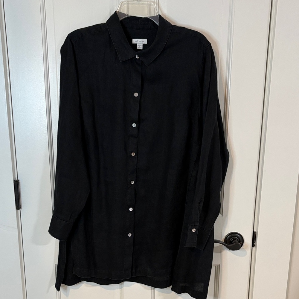 J Jill Size 1X Black Love Linen Button Front Bi-Level Hem Tunic